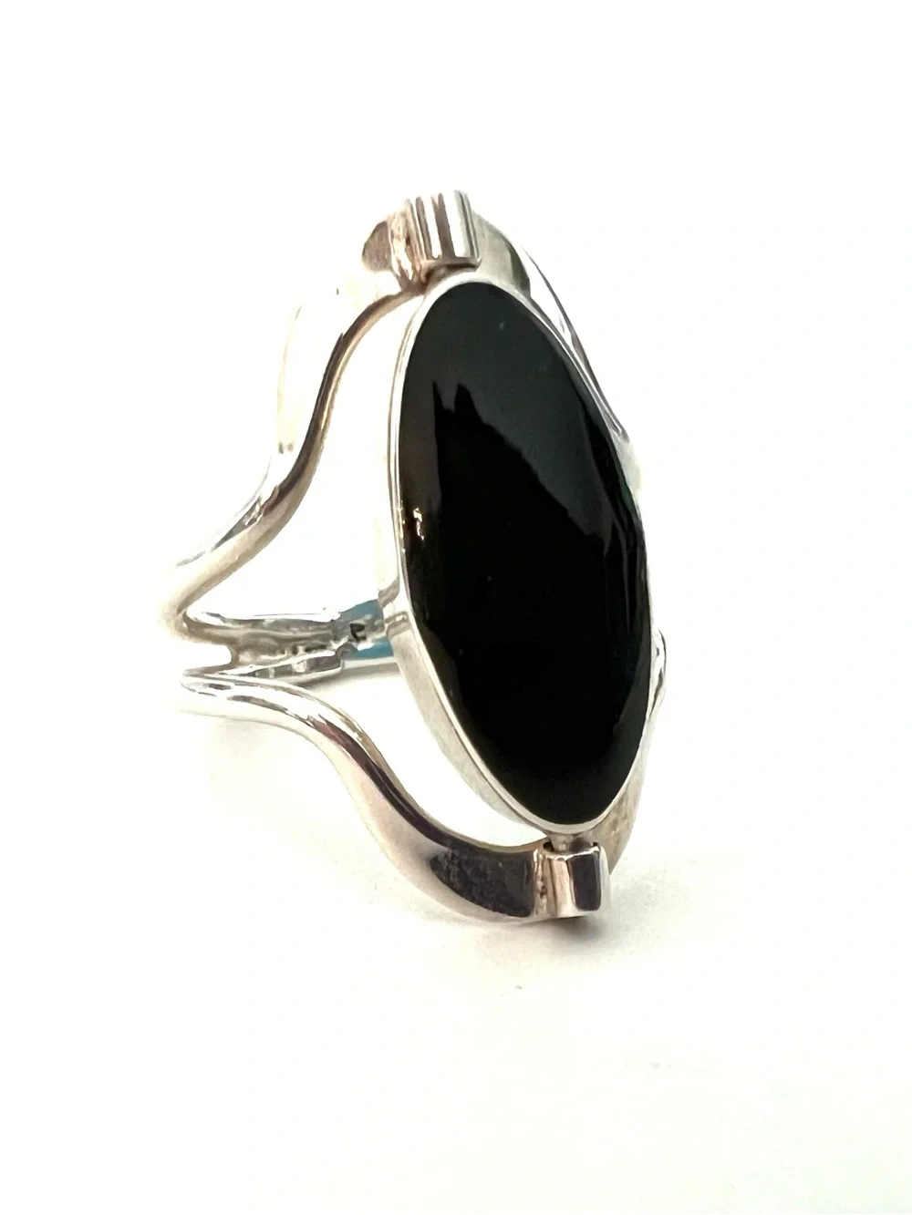 Blue Opalescent and Black Sterling Silver Reversible Ring - Women Jewelry Size 7